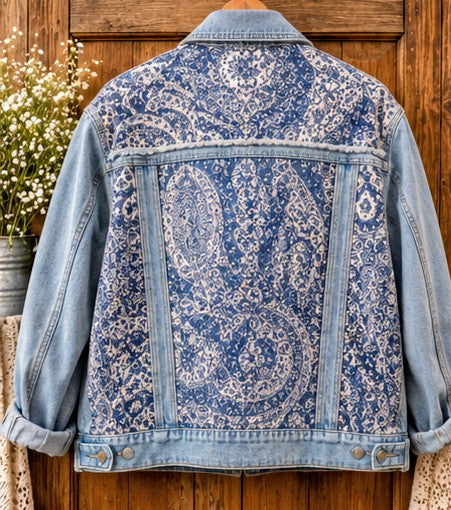 Blue Willow Reworked Quilt Denim Jacket | Suzy Q Design Co