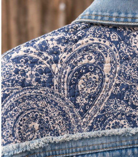 Blue Willow Reworked Quilt Denim Jacket | Suzy Q Design Co