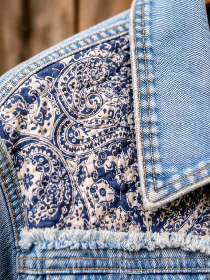 Blue Willow Reworked Quilt Denim Jacket | Suzy Q Design Co